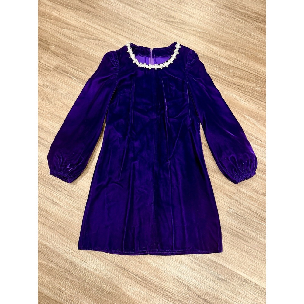Vintage 1960s Purple Velvet Renaissance Revival Mini Dress Mod Gogo Medieval - Picture 11 of 15